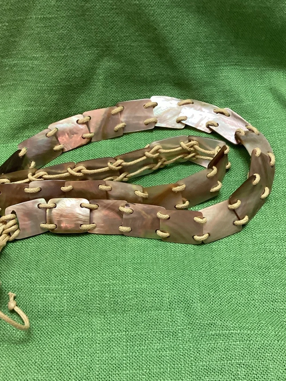 Vintage mother of pearl Bohemian tie belt Iridescent Organic Fairycore Boho